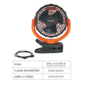 ergodyne Chill-Its 6090 Rechargeable Portable Jobsite Fan, 9.5, Orange/Black (12800)