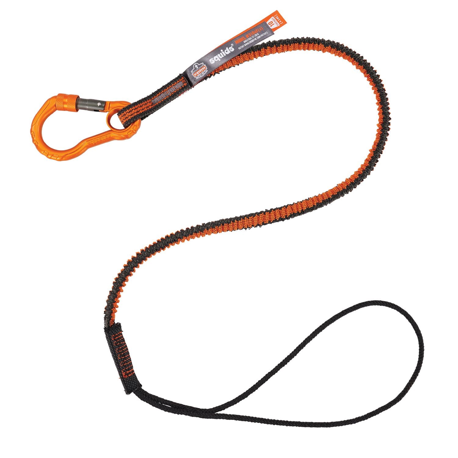 ergodyne Squids 3104F(x) Tool Lanyard with Carabiner/Choke Loop, 10 lb Max Working Capacity, 38" to 48" Long, Gray/Orange (19804)