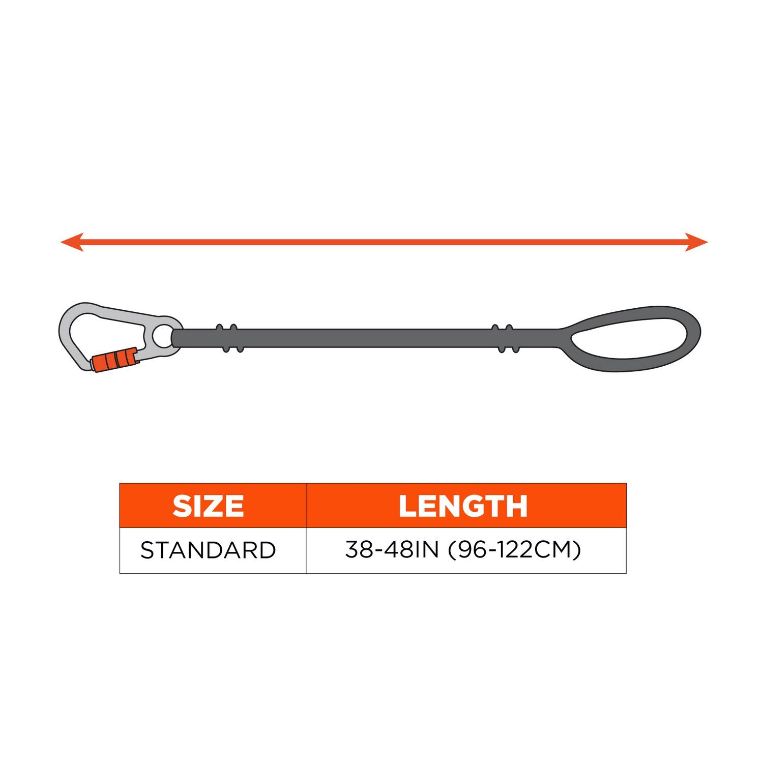 ergodyne Squids 3104F(x) Tool Lanyard with Carabiner/Choke Loop, 10 lb Max Working Capacity, 38" to 48" Long, Gray/Orange (19804)