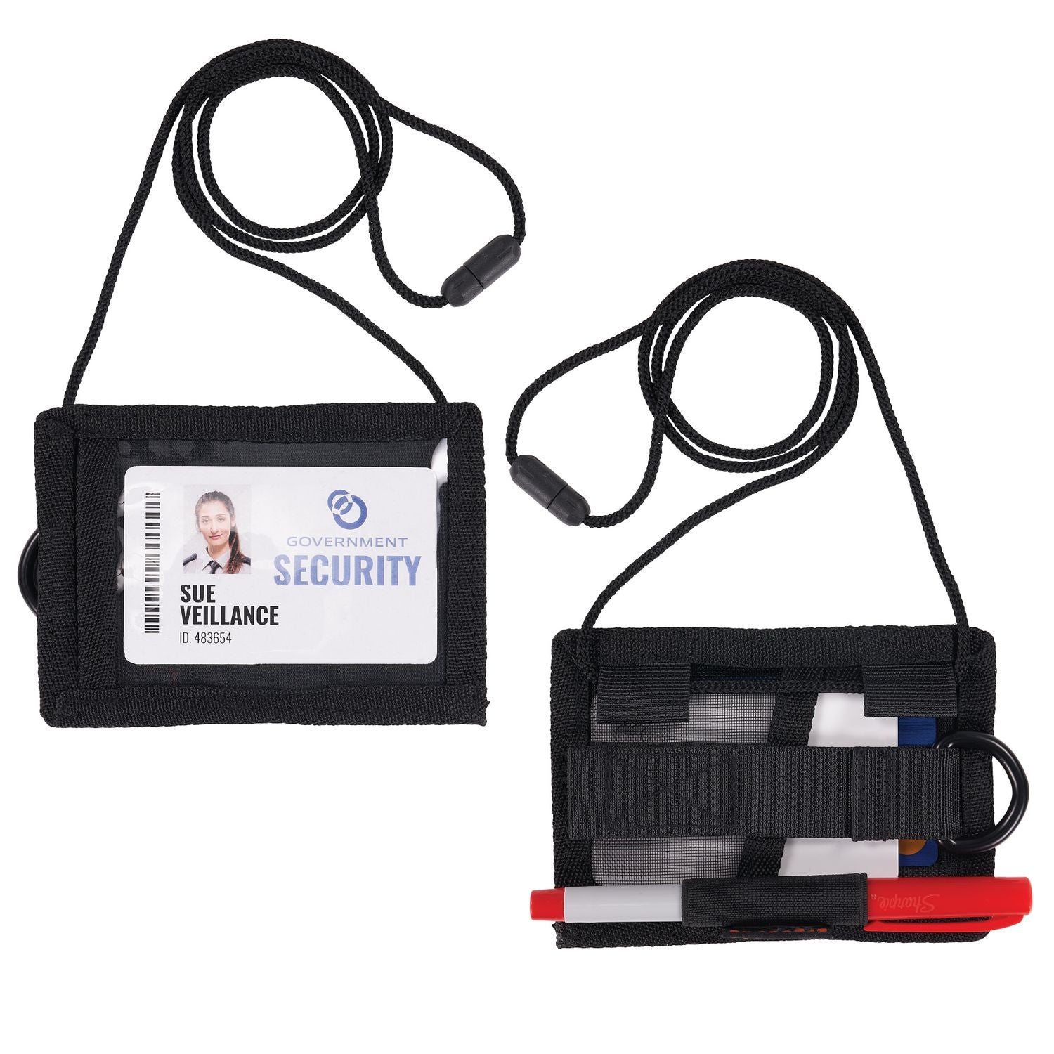 ergodyne Squids 3389 Wallet ID/Badge Holder,Horizontal/Vertical, Black, 3.75 x 5 for 2.75 x 3.5 Insert, 18" Cord (19964)