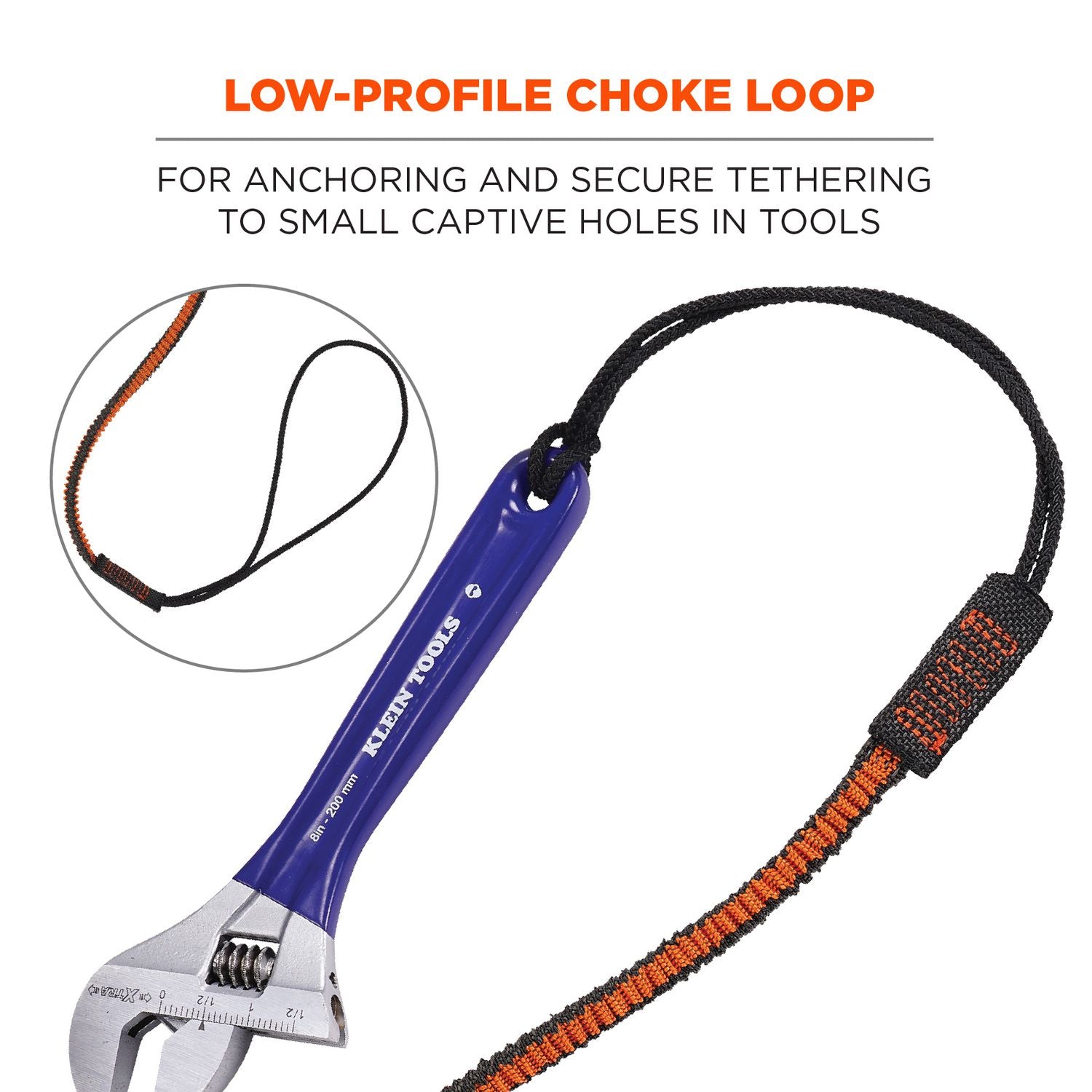 ergodyne Squids 3104F(x) Tool Lanyard with Carabiner/Choke Loop, 10 lb Max Working Capacity, 38" to 48" Long, Gray/Orange (19804)