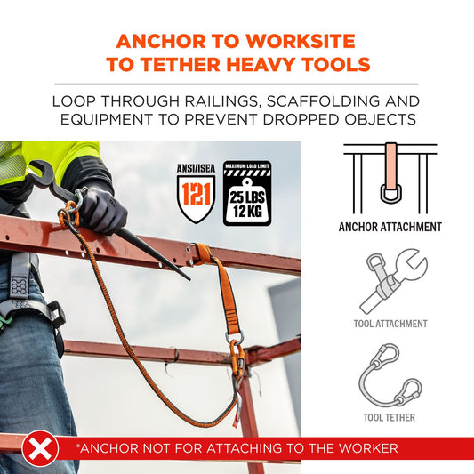 ergodyne Squids 3174 Anchor Choke Strap for Tool Tethering, 25 lb Max Safe Working Capacity, 15" Long, Orange (19174)