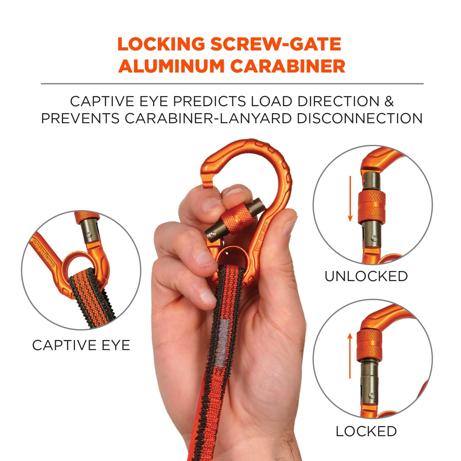 ergodyne Squids 3104F(x) Tool Lanyard with Carabiner/Choke Loop, 10 lb Max Working Capacity, 38" to 48" Long, Gray/Orange (19804)