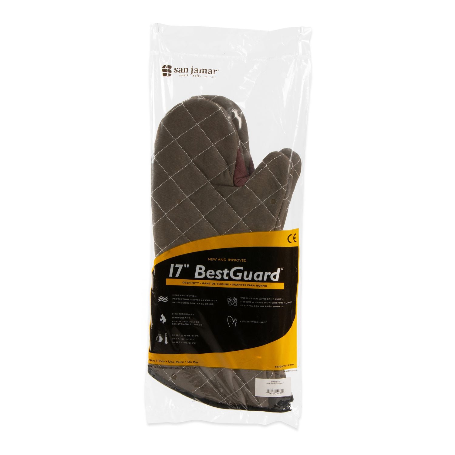 San Jamar Bestguard Oven Mitt, 17", WebGuard Plus Fabric, Tan, Pair (800FG17)