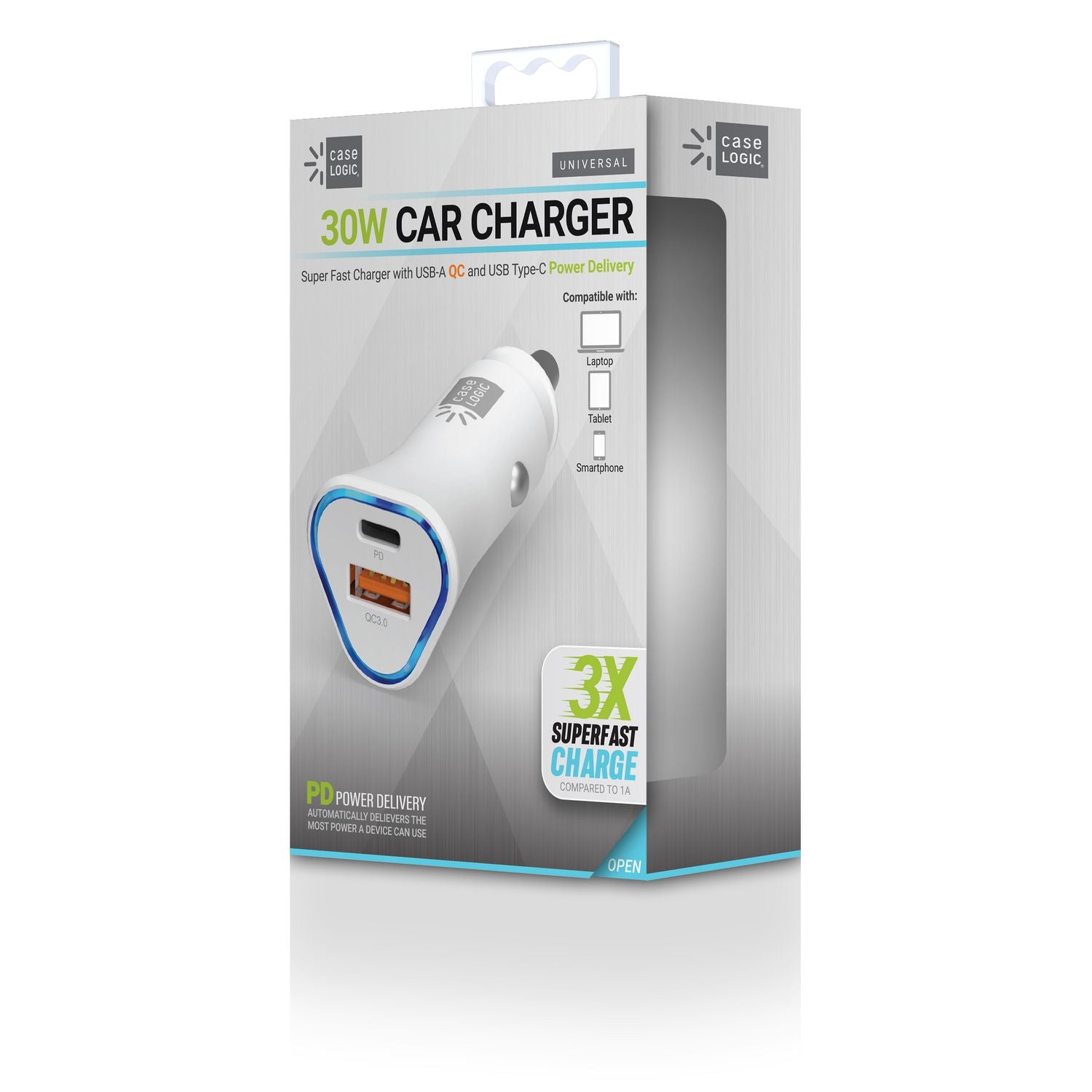 ByTech PD Car Charger, 30 W, Two 3 A Ports, White (CLPDV3101WT)