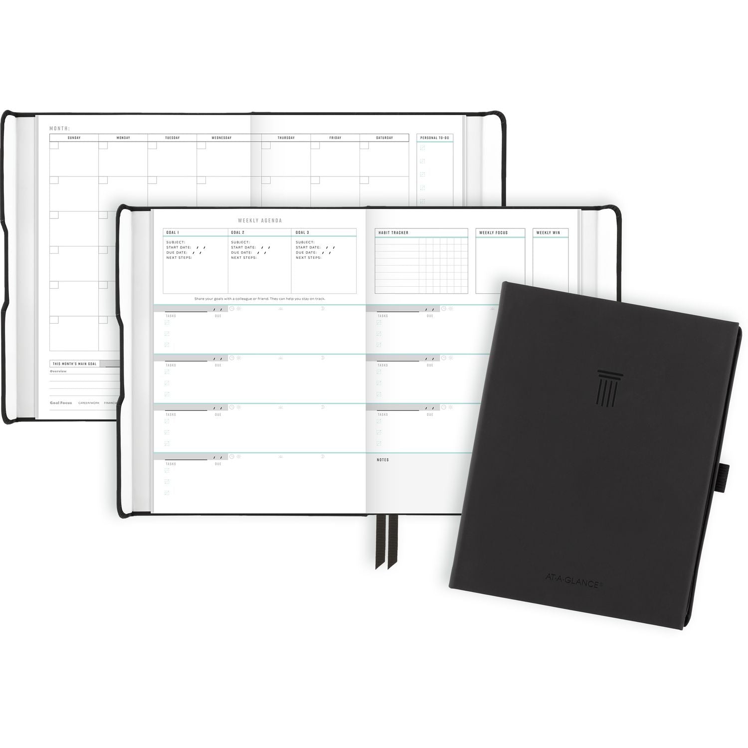 AT-A-GLANCE Foundation Undated Weekly/Monthly Planner, 8.5" x 6.75", Black Cover, 12-Month: Undated (FD20005)