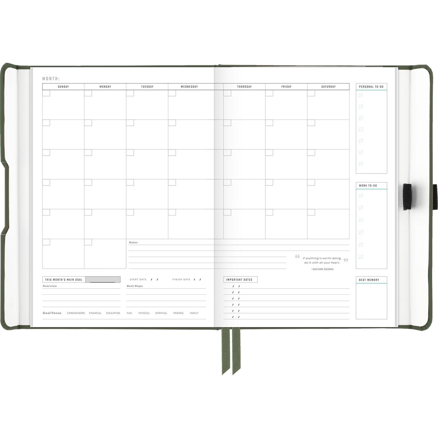 AT-A-GLANCE Foundation Undated Weekly/Monthly Planner, 8.5" x 6.75", Green Cover, 12-Month: Undated (FD20060)