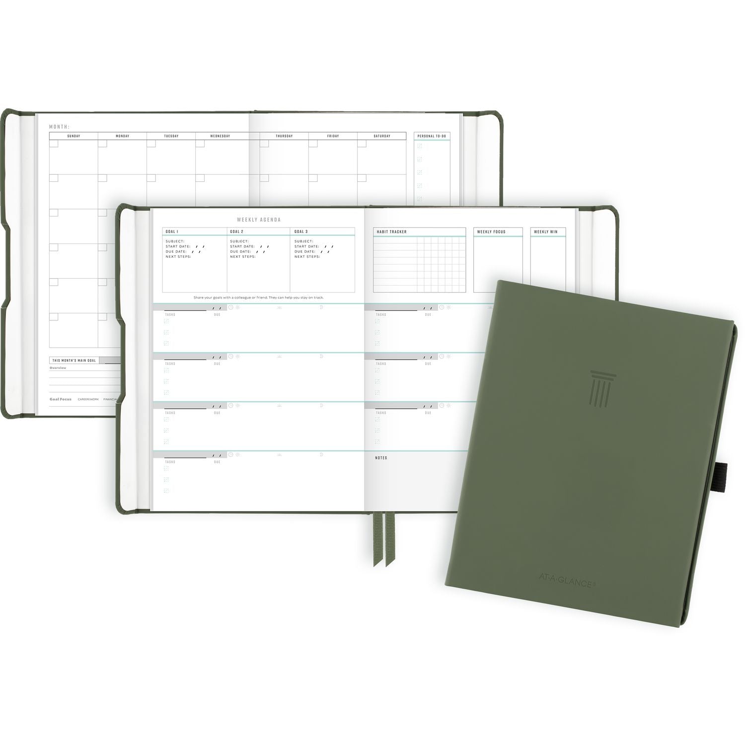 AT-A-GLANCE Foundation Undated Weekly/Monthly Planner, 8.5" x 6.75", Green Cover, 12-Month: Undated (FD20060)