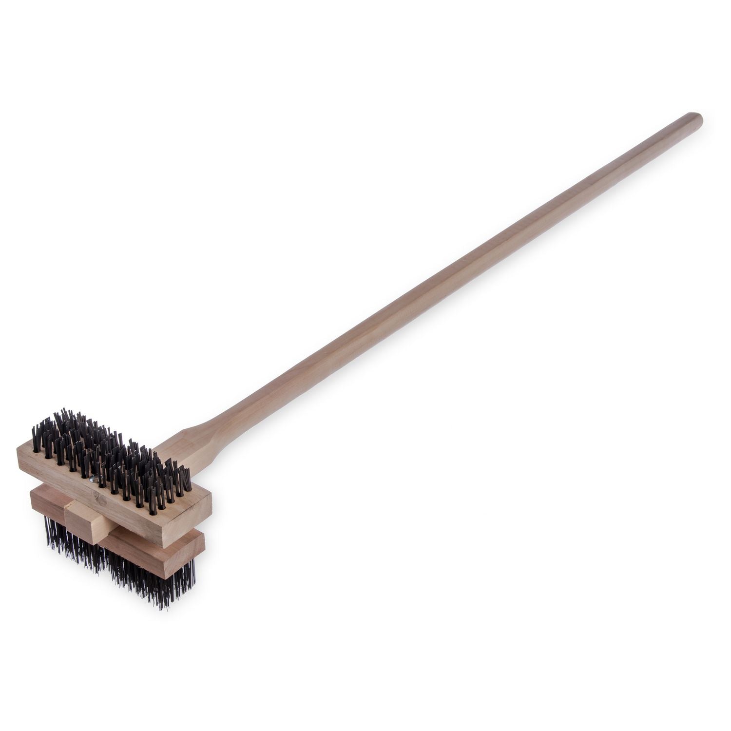 Carlisle Sparta Broiler Master Grill Brush and Scraper with Handle, Metal Bristles, 48" Natural Wood Handle (4029400)