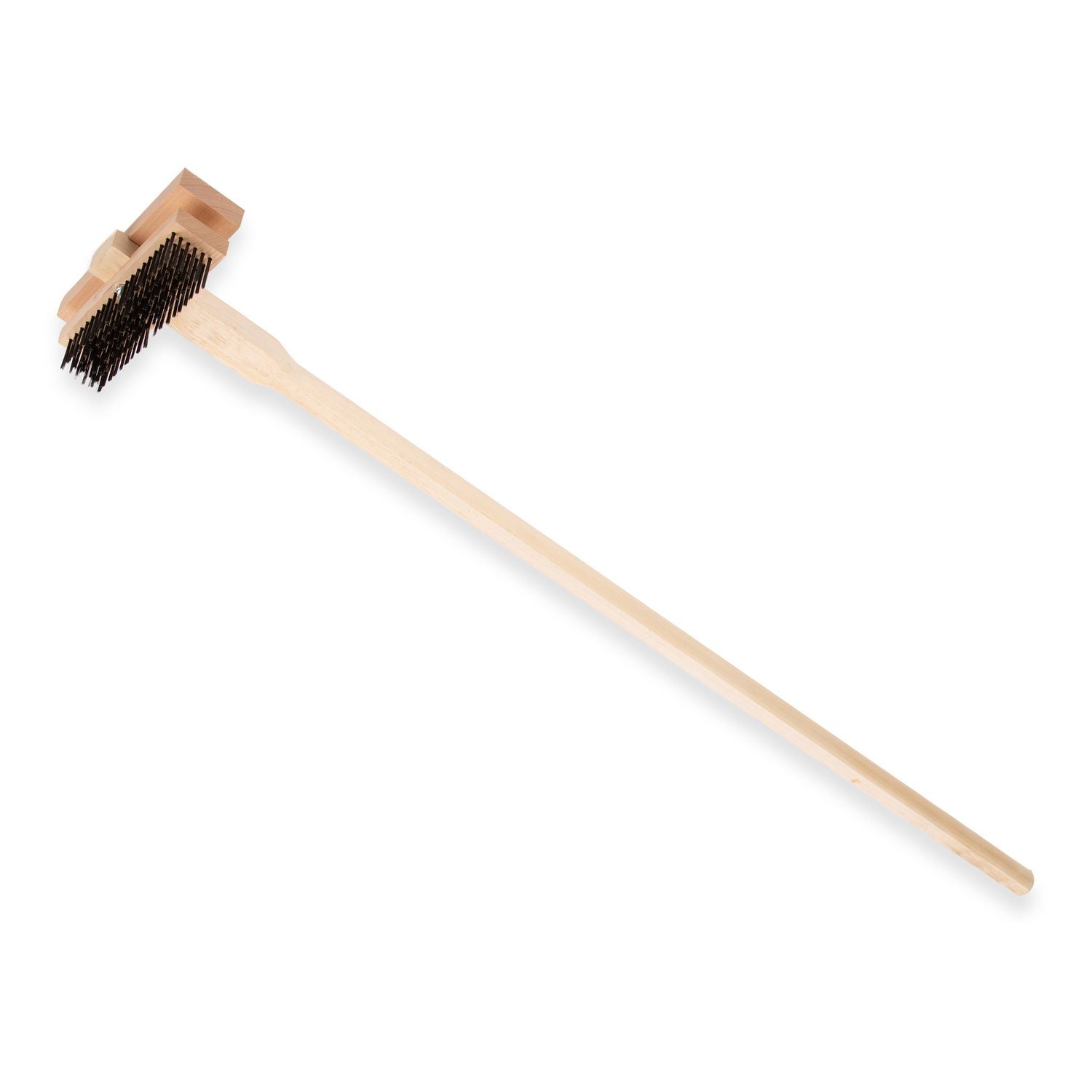 Carlisle Sparta Broiler Master Grill Brush and Scraper with Handle, Metal Bristles, 48" Natural Wood Handle (4029400)