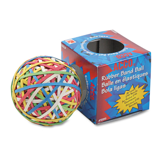 Acco Rubber Band Ball, 3.25" Diameter, Size 34, Assorted Gauges, Assorted Colors, 270/Pack (72155)