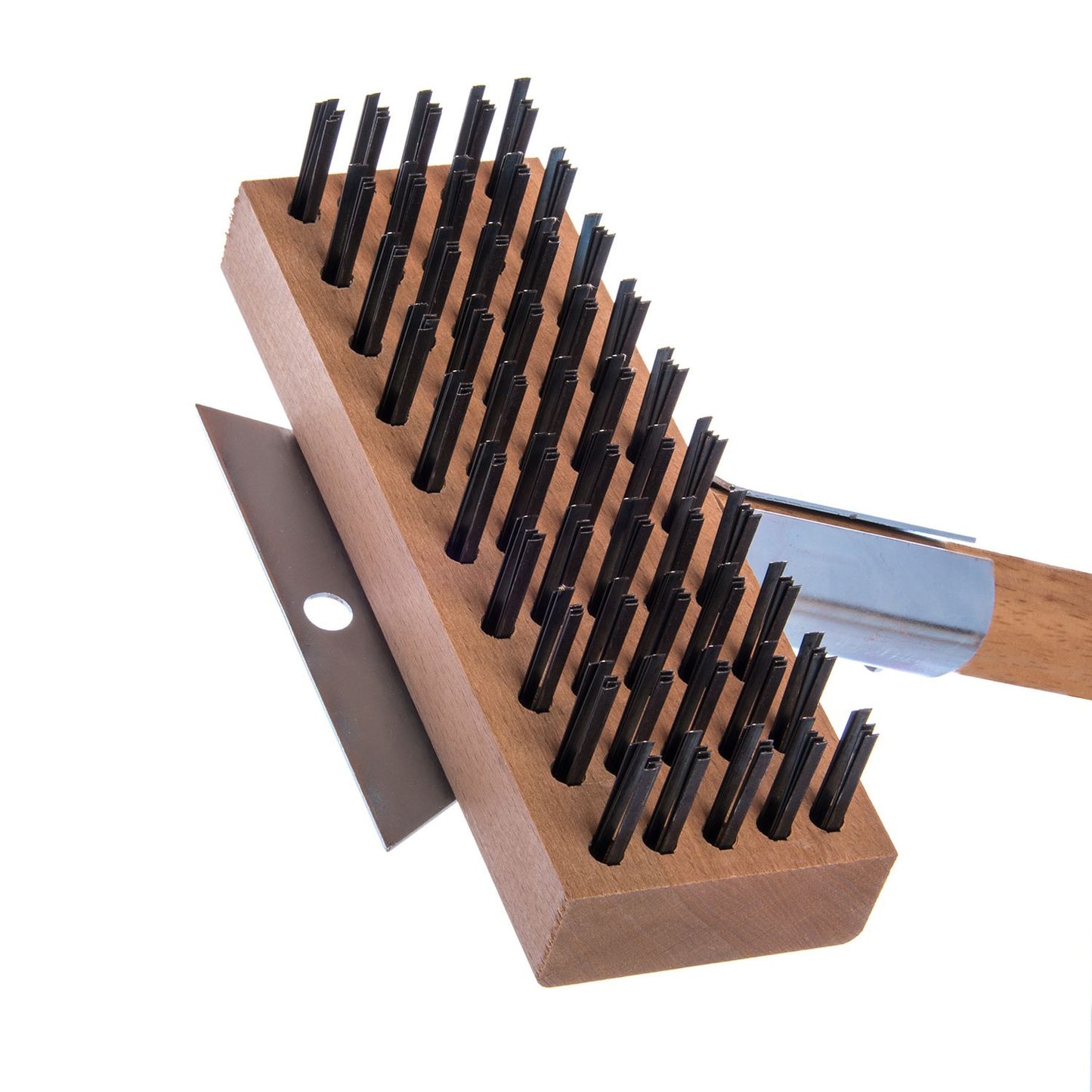 Carlisle Sparta Broiler Master Grill Brush and Scraper with Handle, Metal Bristles, 30", Natural Wood Handle (36372500)