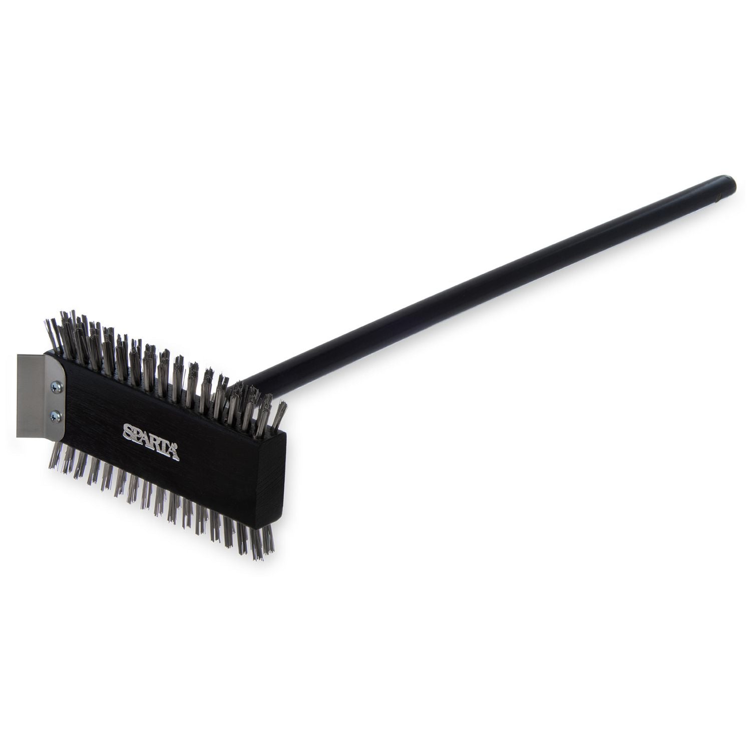 Carlisle Sparta Broiler Master Grill Brush and Scraper with Handle, Metal Bristles, 30.5" Black Wood Handle (4029000)