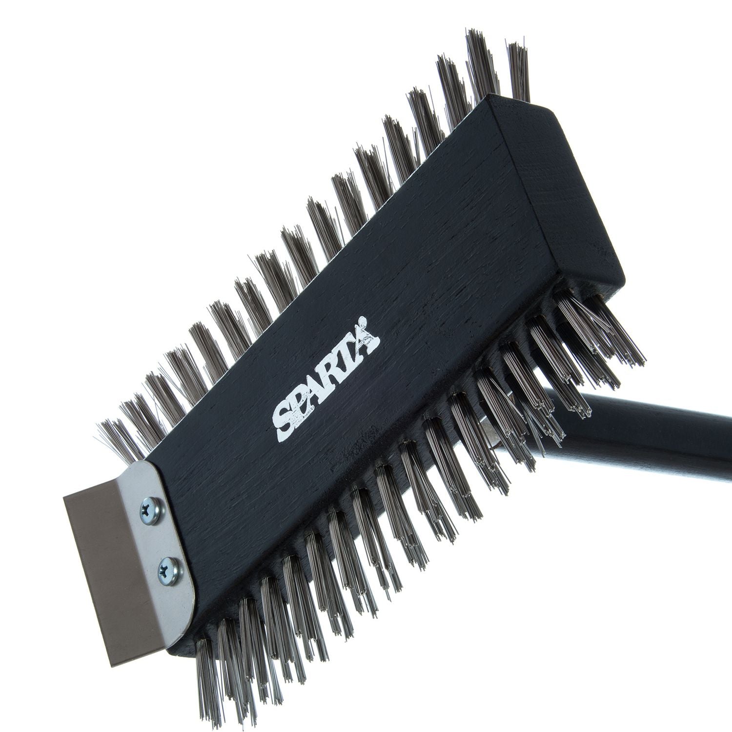 Carlisle Sparta Broiler Master Grill Brush and Scraper with Handle, Metal Bristles, 30.5" Black Wood Handle (4029000)