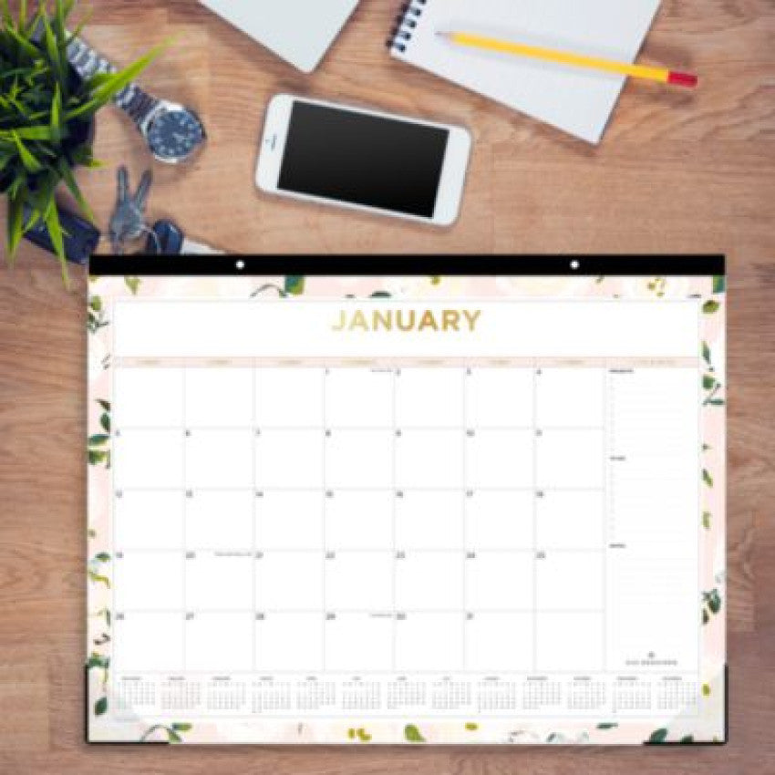 Blue Sky Day Designer Coming Up Roses Monthly Desk Pad Calendar, Floral Artwork, 22 x 17, Cream/Blush Sheets, 12-Month (Jan-Dec): 2025 (138198)