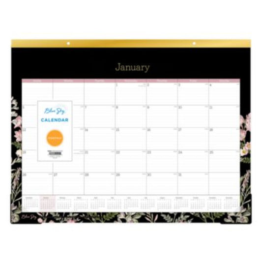 Blue Sky Neveah Monthly Desk Pad Calendar, Floral Artwork, 22" x 17", White/Black/Pink Sheets, Gold Headband, 12-Month (Jan-Dec): 2025 (148629)