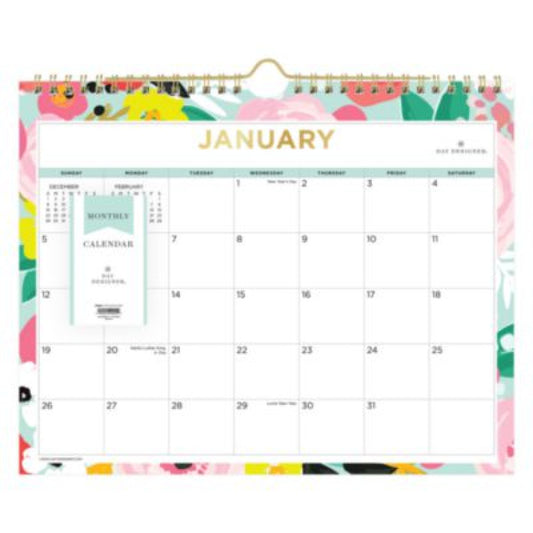 Blue Sky Day Designer Secret Garden Mint Monthly Wall Calendar, Floral Artwork, 11 x 8.75, Multicolor Sheets, 12-Month (Jan-Dec): 2025 (148632)