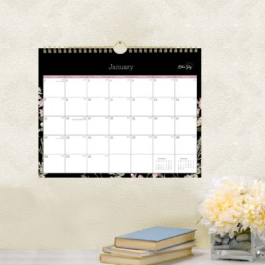 Blue Sky Neveah Monthly Wall Calendar, Floral Artwork, 11" x 8.75", White/Black/Pink Sheets, 12-Month (Jan to Dec): 2025 (139941)