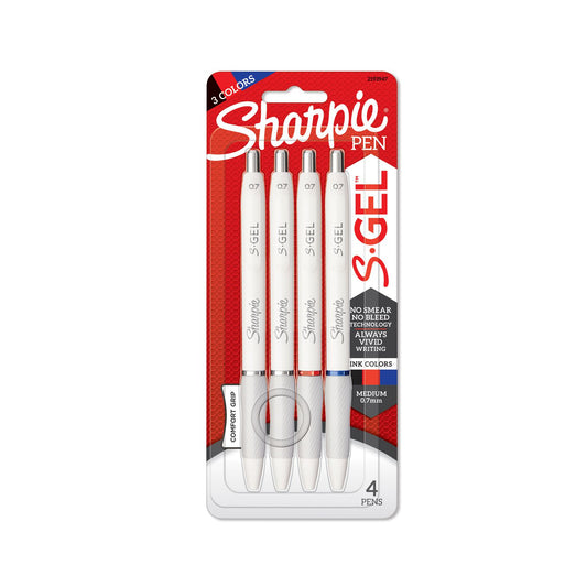 Sharpie S-Gel Fashion Barrel Pen, Retractable, Medium 0.7 mm, Assorted Color Ink, White Barrel, 4/Pack (2193947)