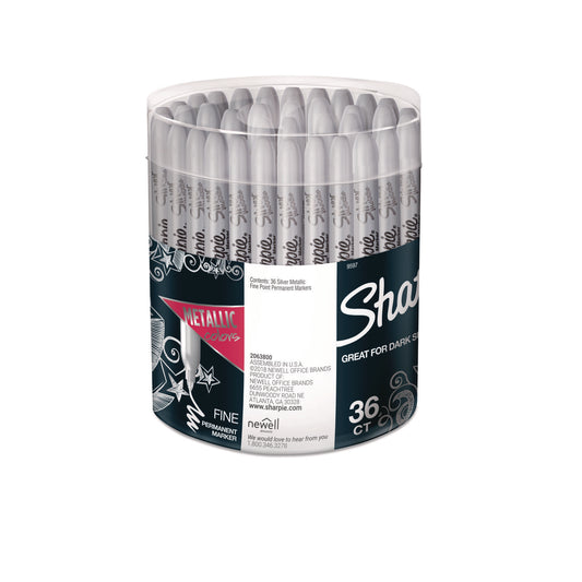 Sharpie Metallic Fine Point Permanent Markers, Metallic Silver, 36/Pack (9597)
