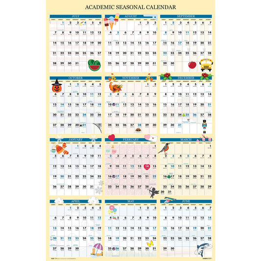 House of Doolittle Recycled Academic Seasonal Laminated Wall Calendar, Illustrated Seasons, 24 x 37, 12-Month (July to June), 2024 to 2025 (39835)