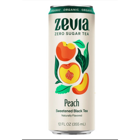 Zevia Zero Sugar Naturally Sweetened Black Tea, Peach, 12 oz Can, 12/Carton (0170412)