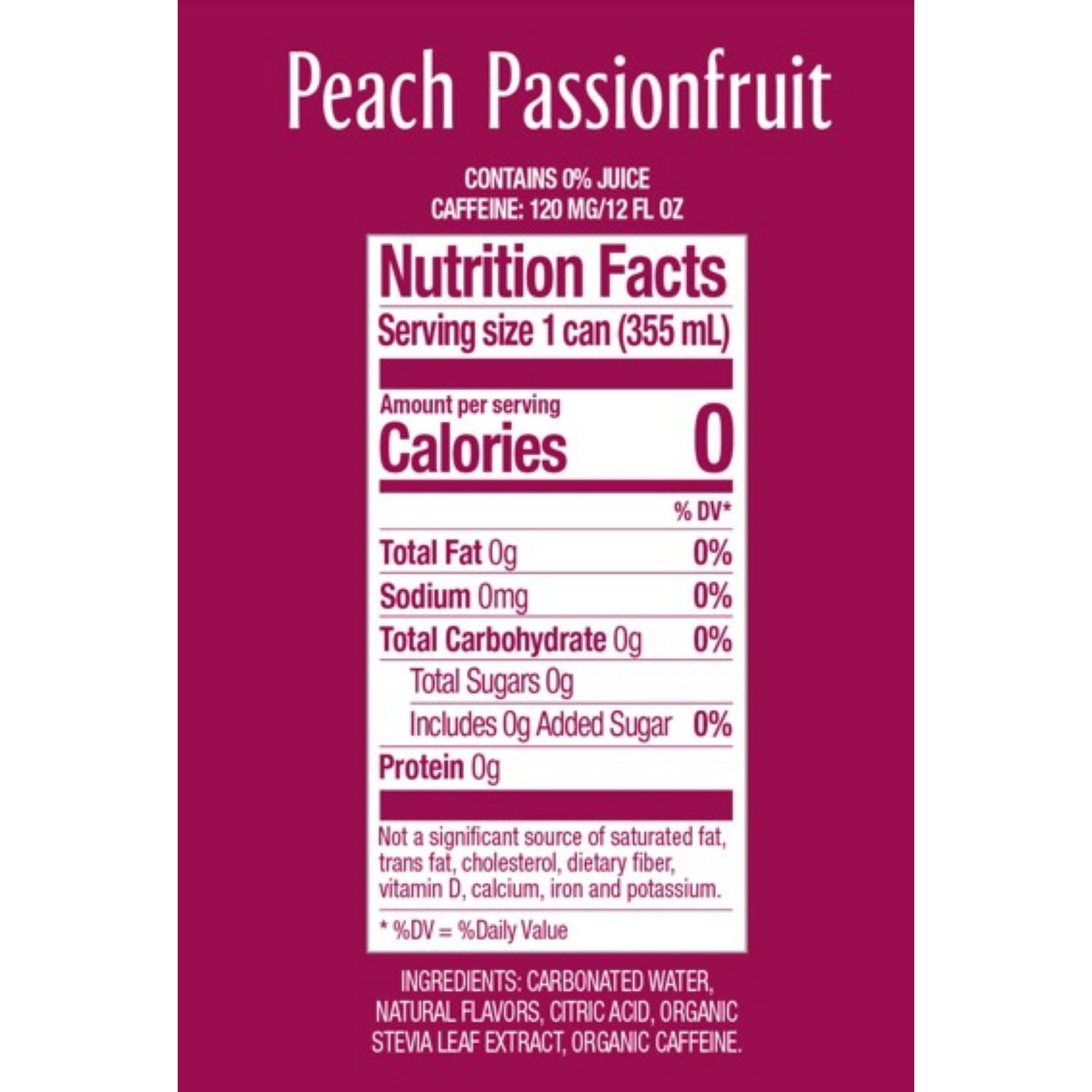 Zevia Zero Sugar Naturally Sweetened Energy Drink, Peach Passionfruit, 12 oz Can, 12/Carton (0195712)