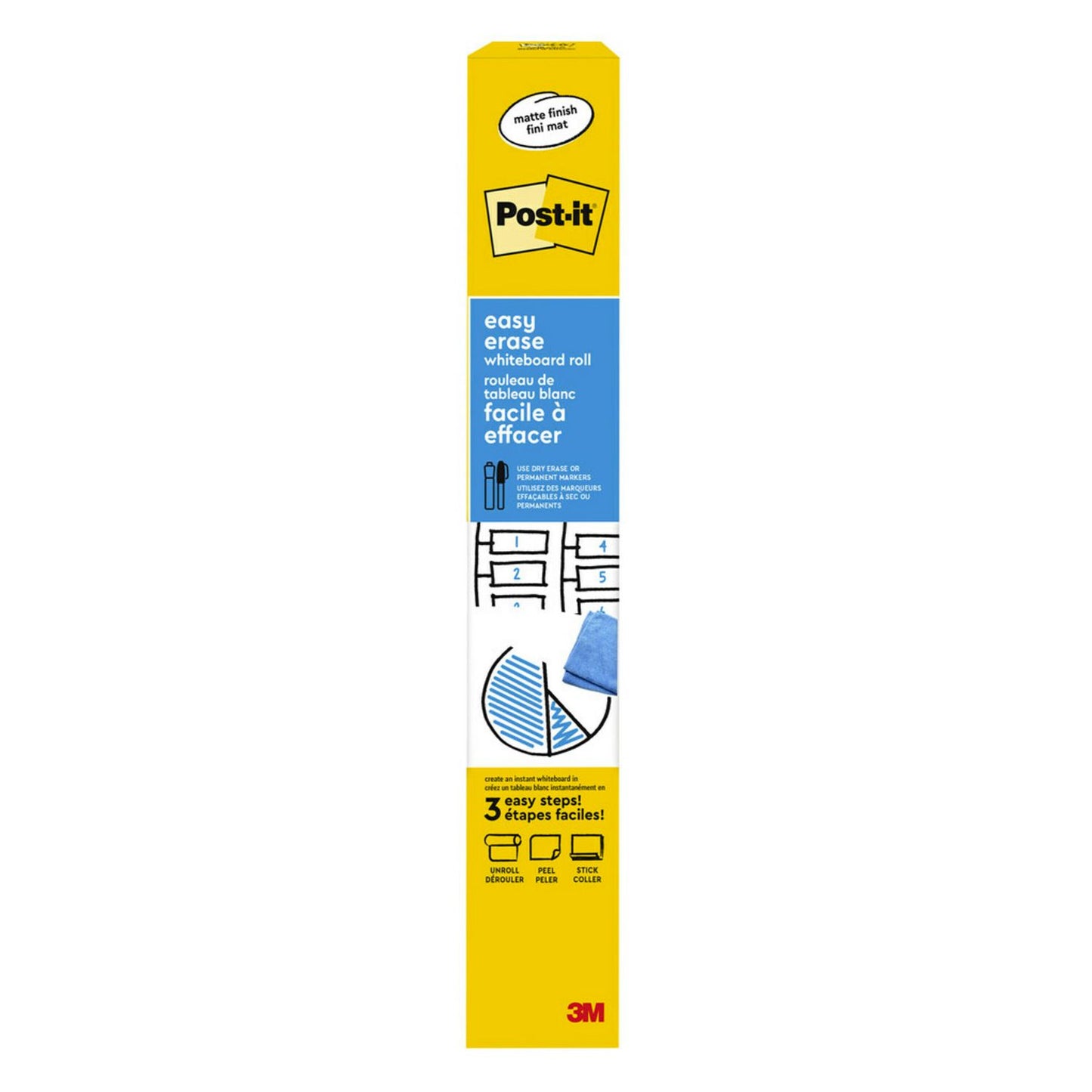 Post-it Easy Erase Permanent Marker Whiteboard Surface, 36 x 24, White Surface (EE3X2)