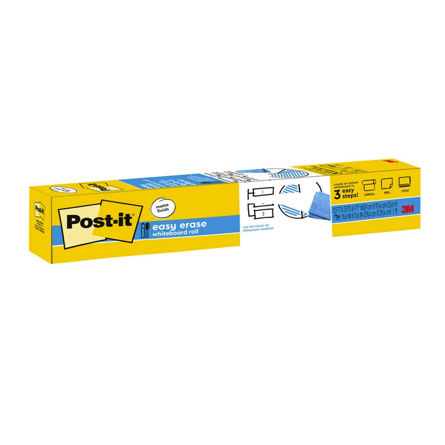 Post-it Easy Erase Permanent Marker Whiteboard Surface, 36 x 24, White Surface (EE3X2)