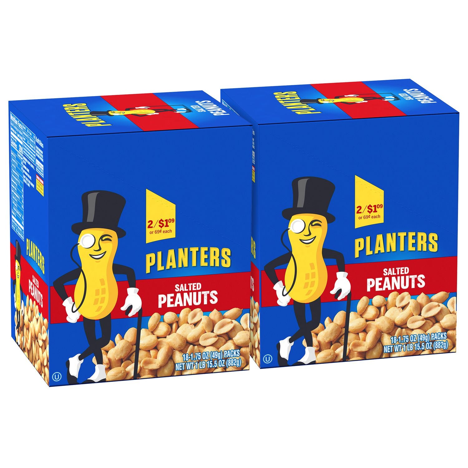 Planters Salted Peanuts, 1.75 oz Pack, 18 Packets/Box, 2 Boxes/Carton (60004060)