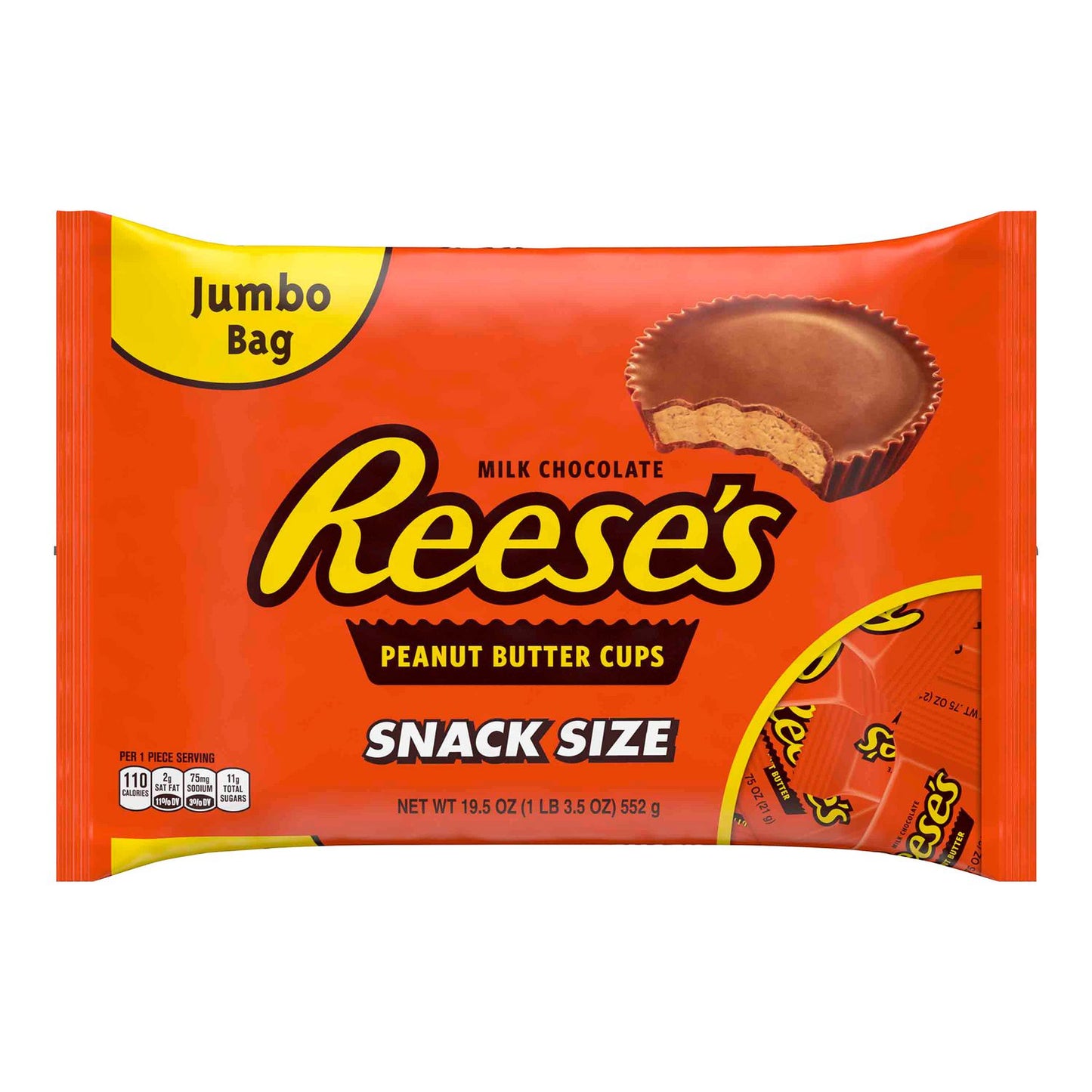 Reese's Snack Size Peanut Butter Cups, 19.5 oz Bag, 2 Bags/Carton (60004058)