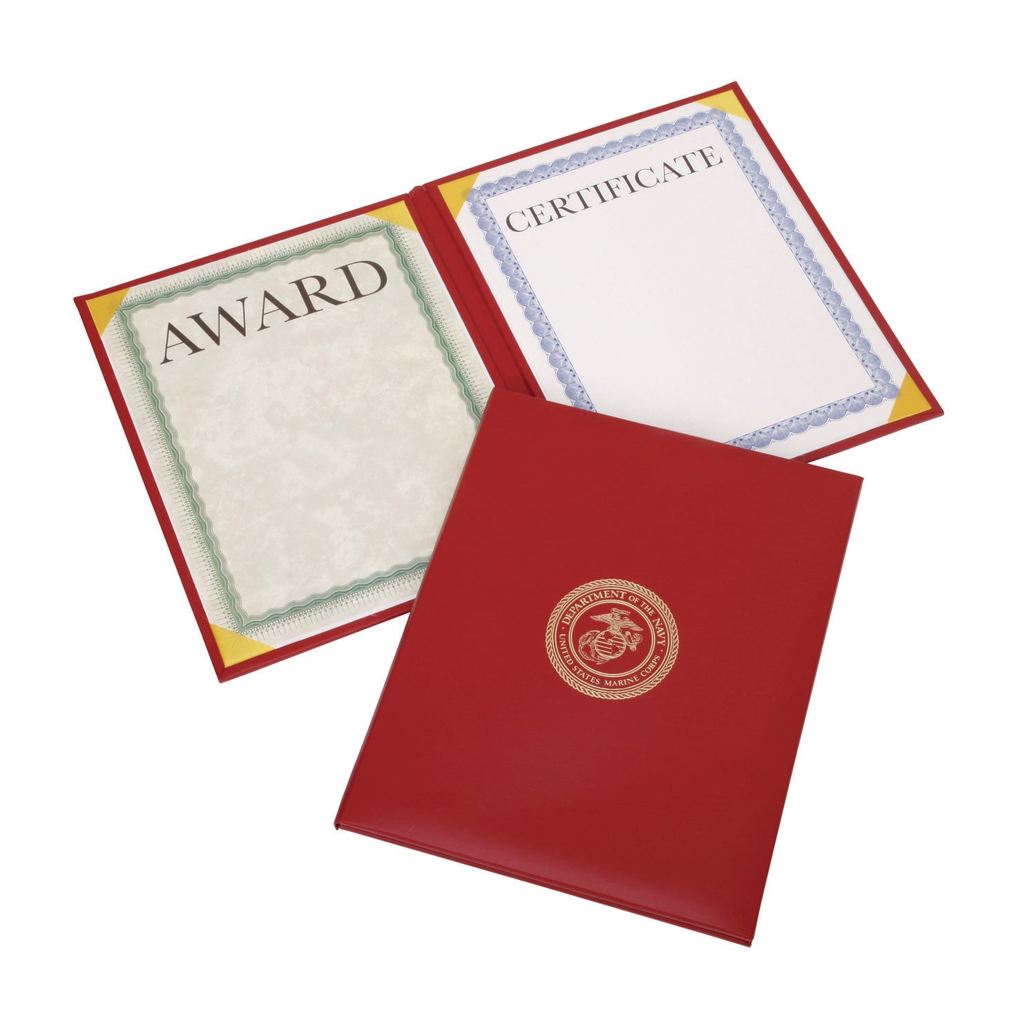 AbilityOne 7510017146629, SKILCRAFT Awards Certificate Padded Cover Binder, USMC Seal, 9.12 x 11.62, Red/Gold