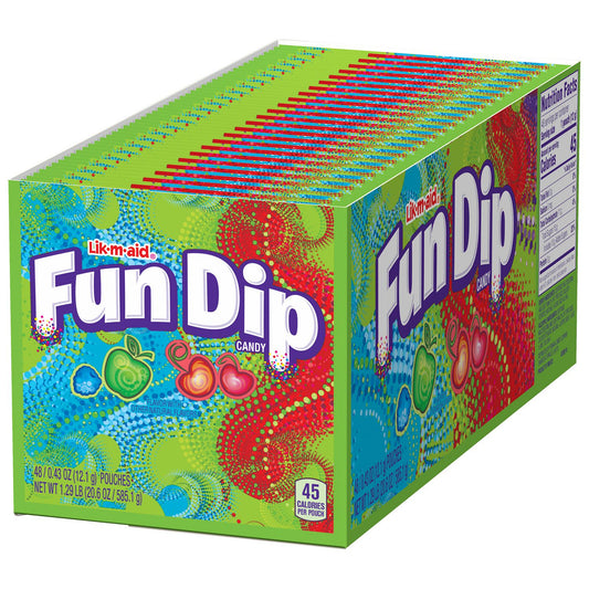 Lik-m-aid Fun Dip Candy, Assorted Flavors, 0.43 oz Pouch, 48/Box, 2 Boxes/Carton (60004068)