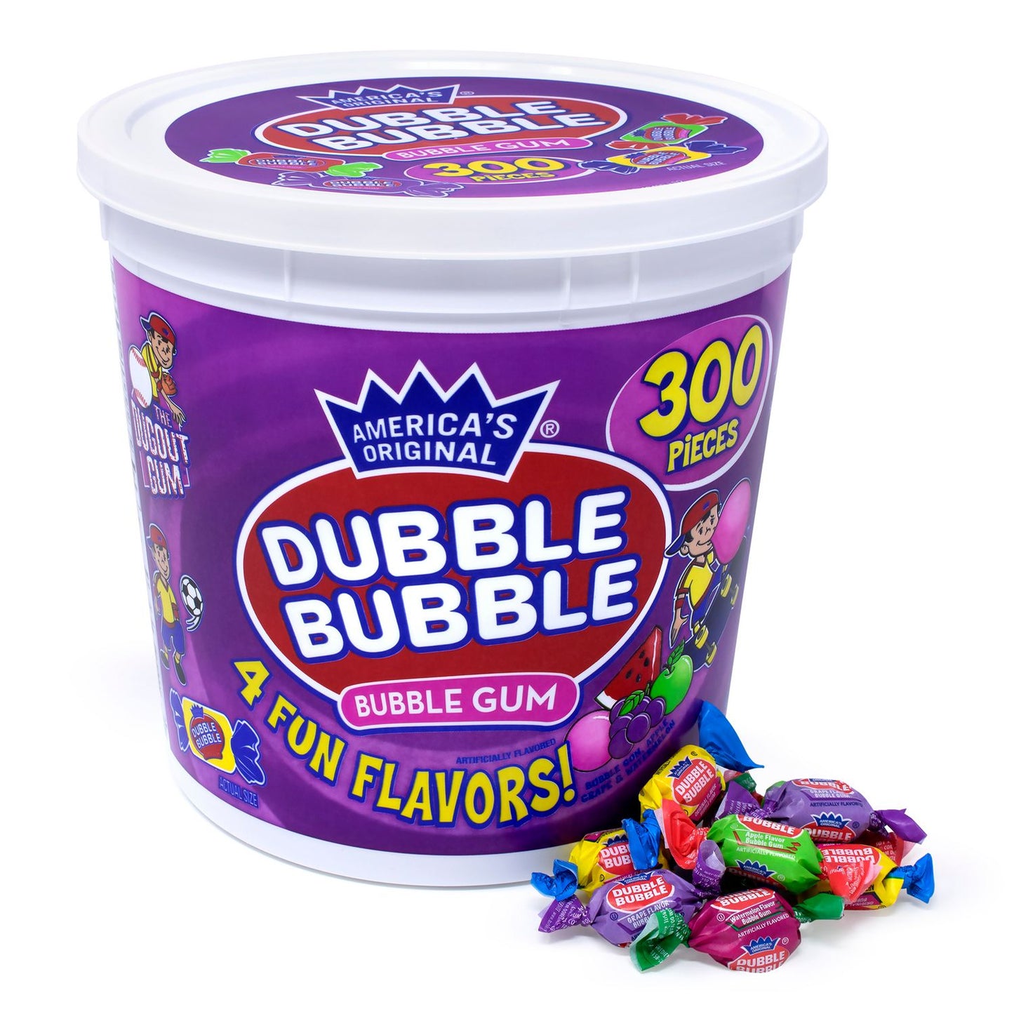 Dubble Bubble Bubble Gum Assorted Flavor Twist Tub, 0.16 oz Individually Wrapped, 300/Tub, 2 Tubs/Carton (60004082)