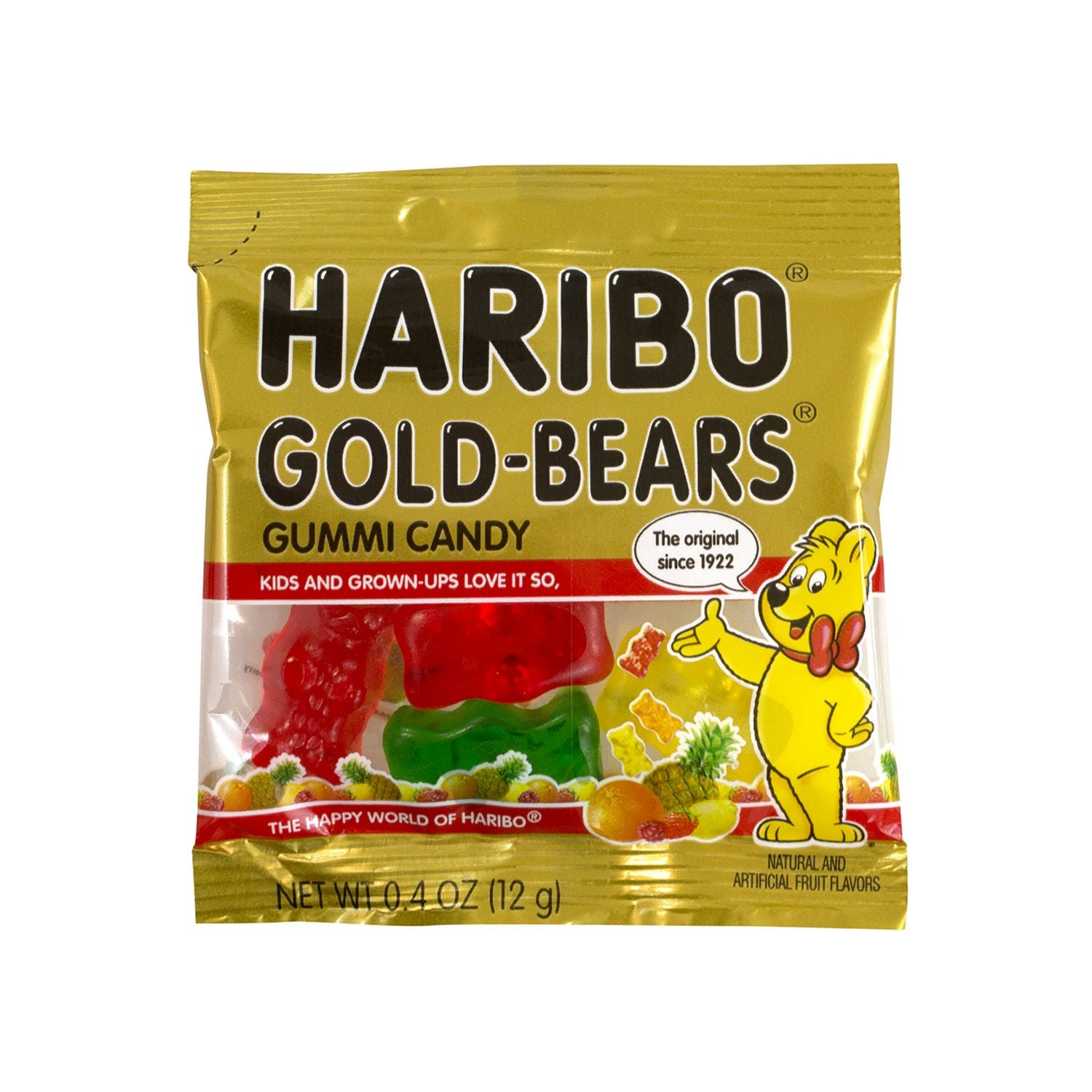 Haribo Goldbears Gummi Candy, Assorted Flavors, 0.4 oz Pouch, 54/Tub, 2 Tubs/Carton (60004073)