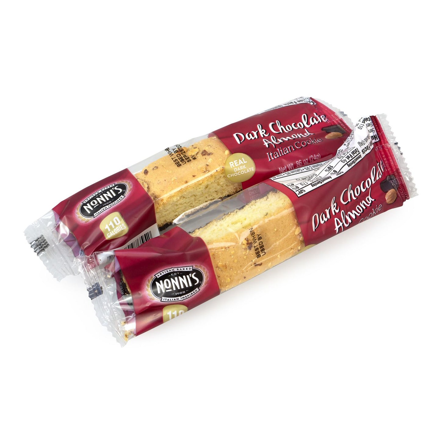 Nonni's Biscotti, Dark Chocolate Almond, 0.88 oz Packet, 25/Tub, 2 Tubs/Carton (60004079)