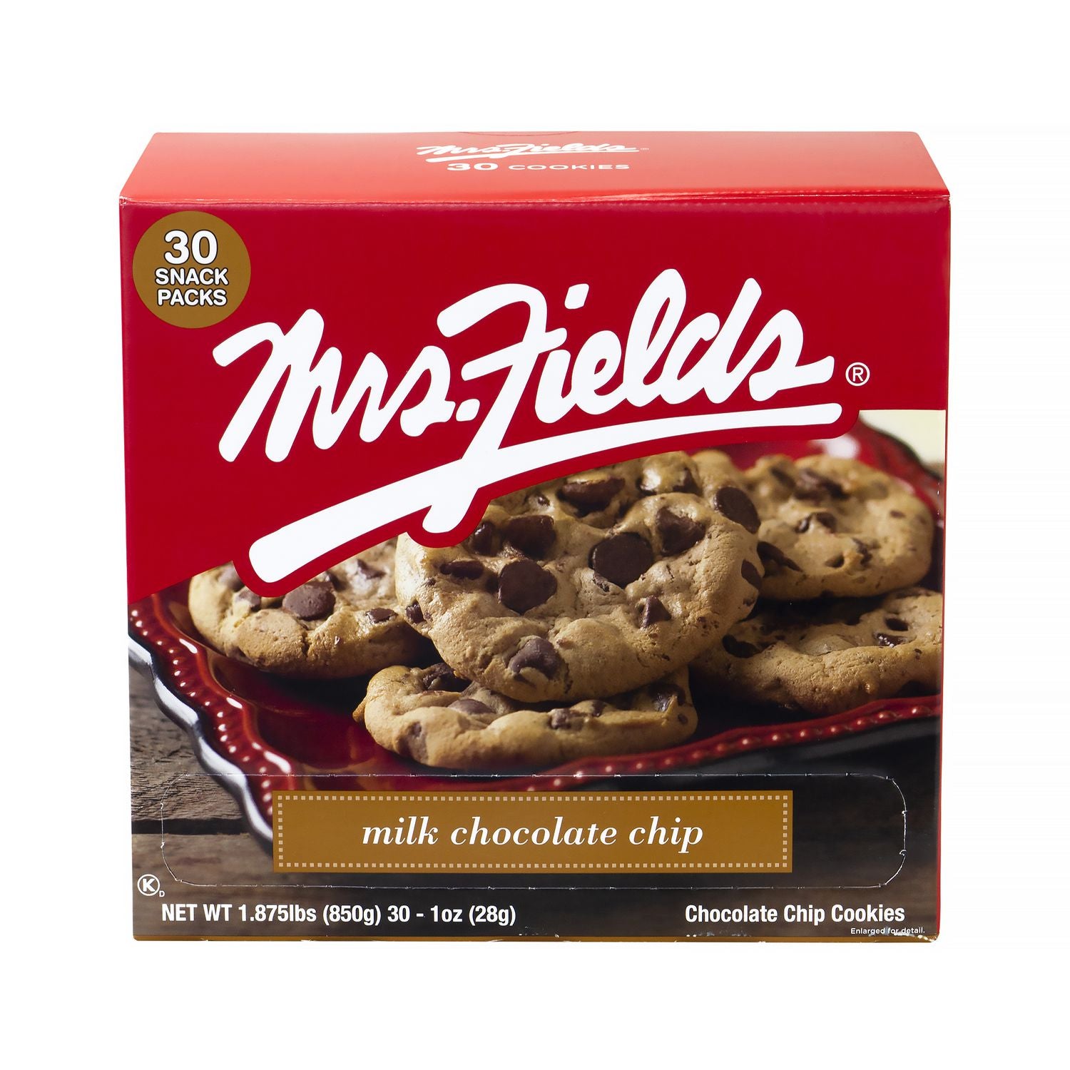 Mrs. Fields Cookies, Milk Chocolate Chip, 1 oz Individually Wrapped, 30/Box, 2 Boxes/Carton (60004080)