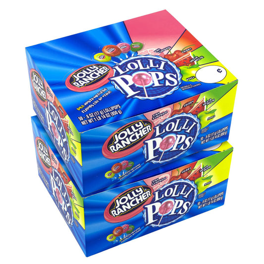 Jolly Rancher Lollipops Assortment, Assorted Flavors, 0.6 oz Individually Wrapped, 50/Box, 2 Boxes/Carton (60004065)