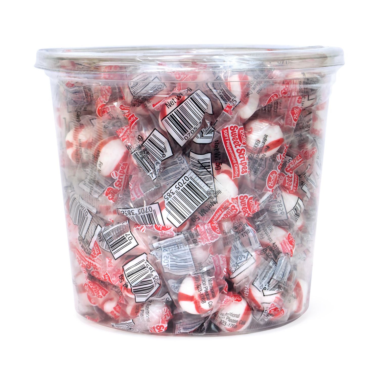 Ferrara Bobs Sweet Stripes Soft Candy, Peppermint, 0.18 oz Individually Wrapped, 160/Tub, 2 Tubs/Carton (60004070)