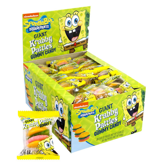 Nickelodeon SpongeBob Squarepants Giant Krabby Patties Gummy Candy, Fruity, 0.63 oz Packet, 36/Bag, 2/Carton (60004072)