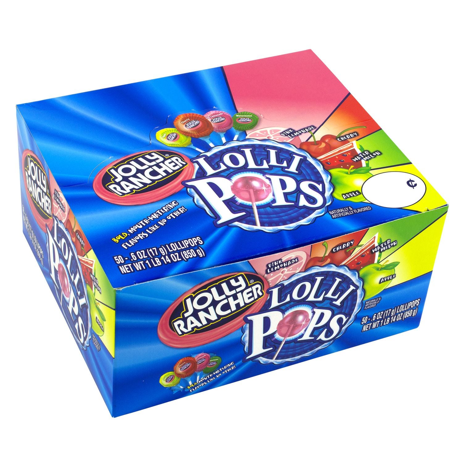 Jolly Rancher Lollipops Assortment, Assorted Flavors, 0.6 oz Individually Wrapped, 50/Box, 2 Boxes/Carton (60004065)