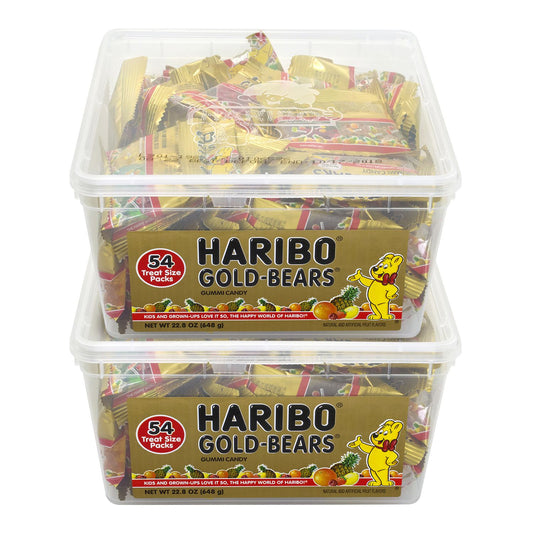 Haribo Goldbears Gummi Candy, Assorted Flavors, 0.4 oz Pouch, 54/Tub, 2 Tubs/Carton (60004073)