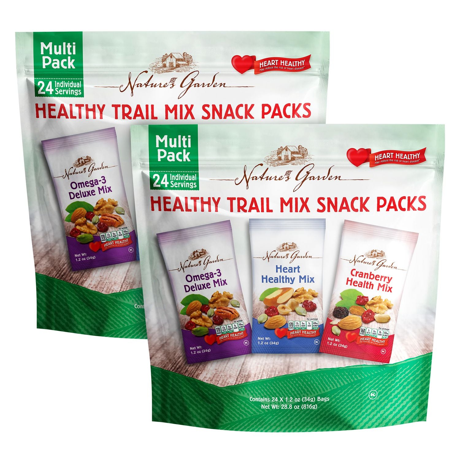 Nature's Garden Healthy Trail Mix Snack Packs, Assorted Flavors, 1.2 oz Pouch, 24/Bag, 2 Bags/Carton (60004092)