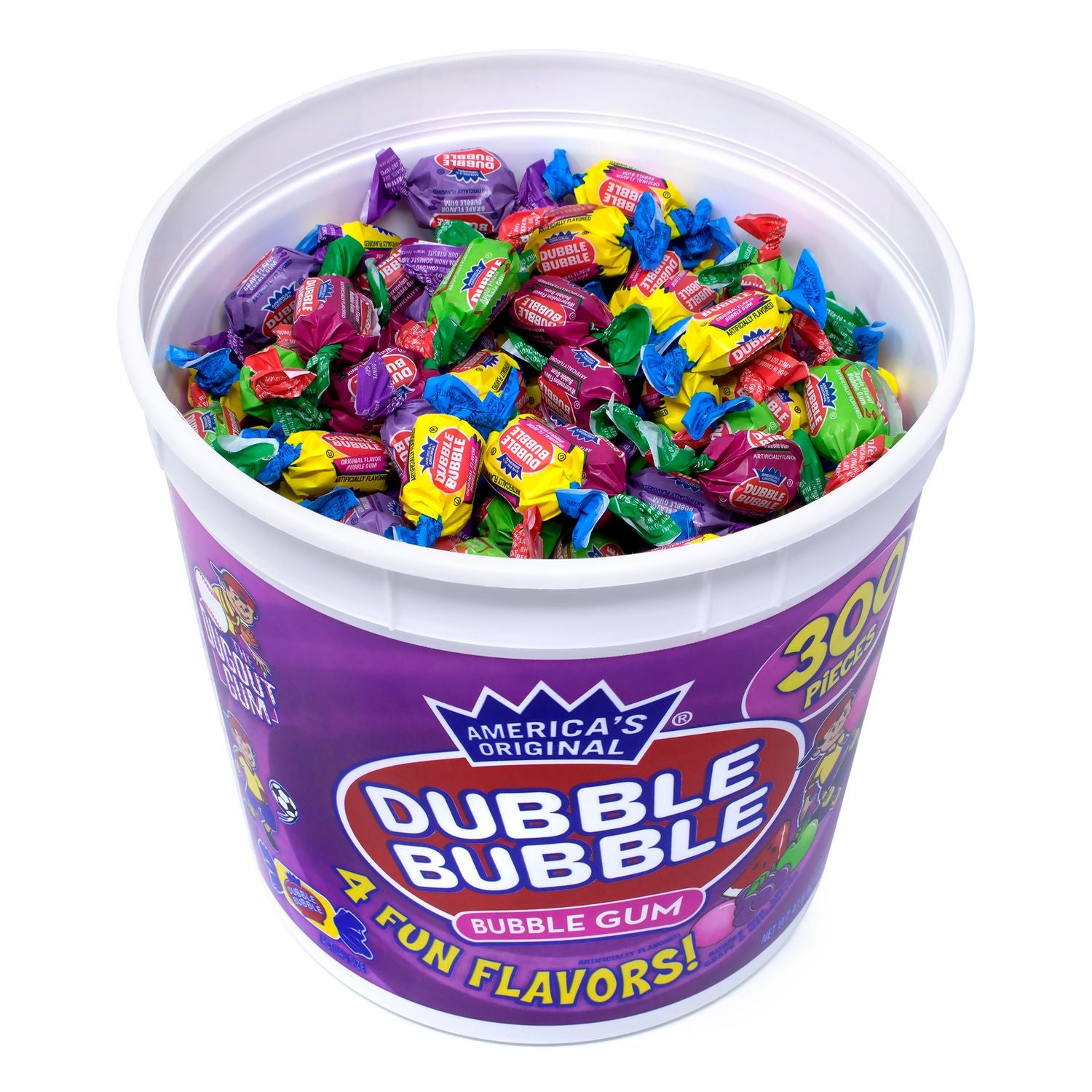 Dubble Bubble Bubble Gum Assorted Flavor Twist Tub, 0.16 oz Individually Wrapped, 300/Tub, 2 Tubs/Carton (60004082)