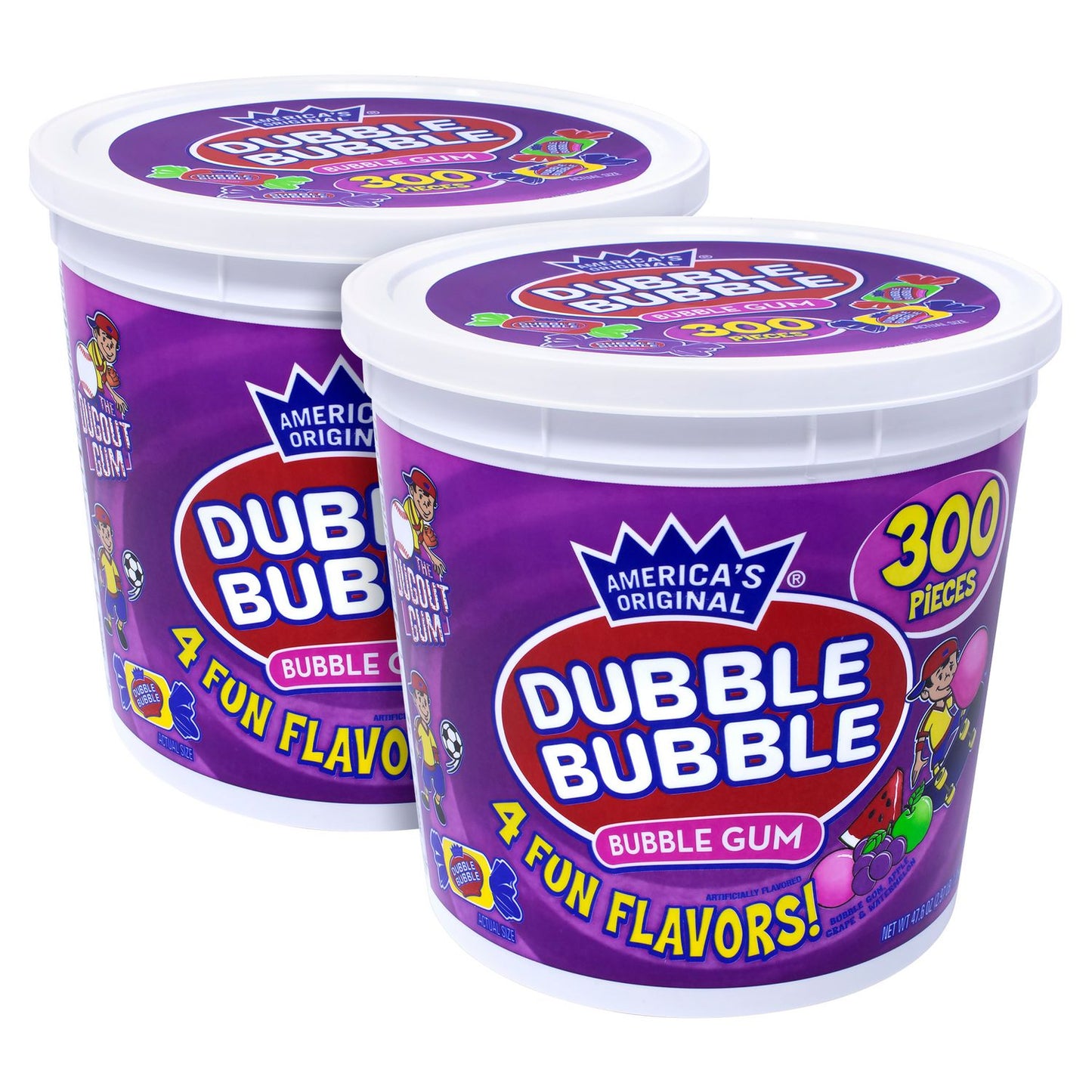 Dubble Bubble Bubble Gum Assorted Flavor Twist Tub, 0.16 oz Individually Wrapped, 300/Tub, 2 Tubs/Carton (60004082)