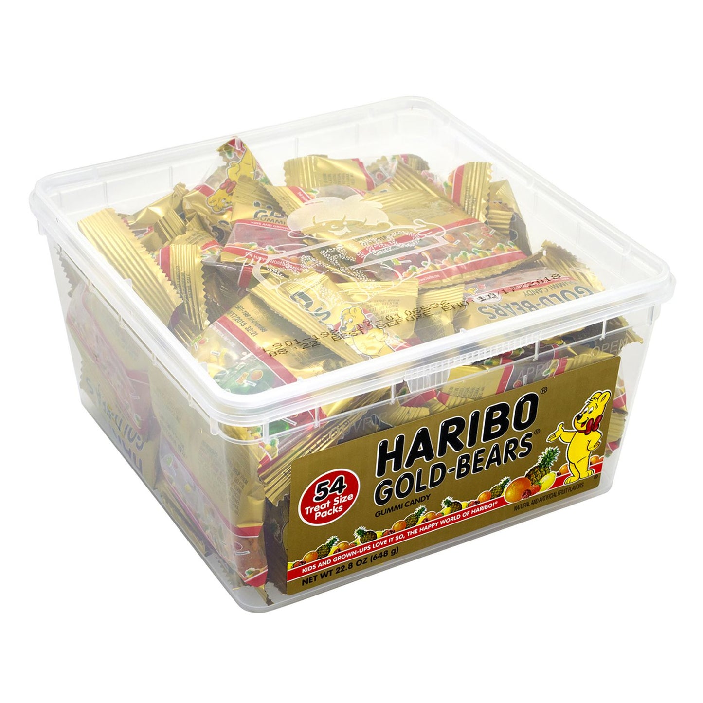 Haribo Goldbears Gummi Candy, Assorted Flavors, 0.4 oz Pouch, 54/Tub, 2 Tubs/Carton (60004073)