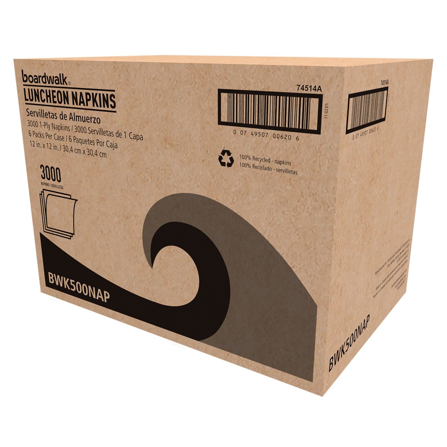 Boardwalk 1/4-Fold Lunch Napkins, 1-Ply, 12" x 12", White, 500/Pack, 6 Packs/Carton (500NAP)