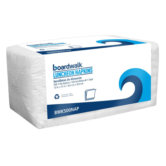 Boardwalk 1/4-Fold Lunch Napkins, 1-Ply, 12" x 12", White, 500/Pack, 6 Packs/Carton (500NAP)