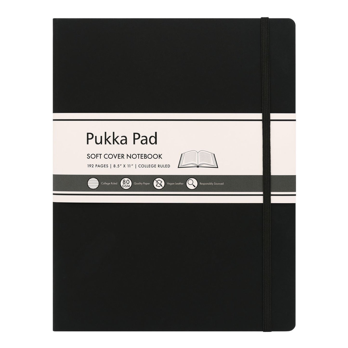 PUKKA PAD Soft Cover Notebook, College Rule, Black Cover, (96) 11 x 8.5 Sheets (9942SIG)