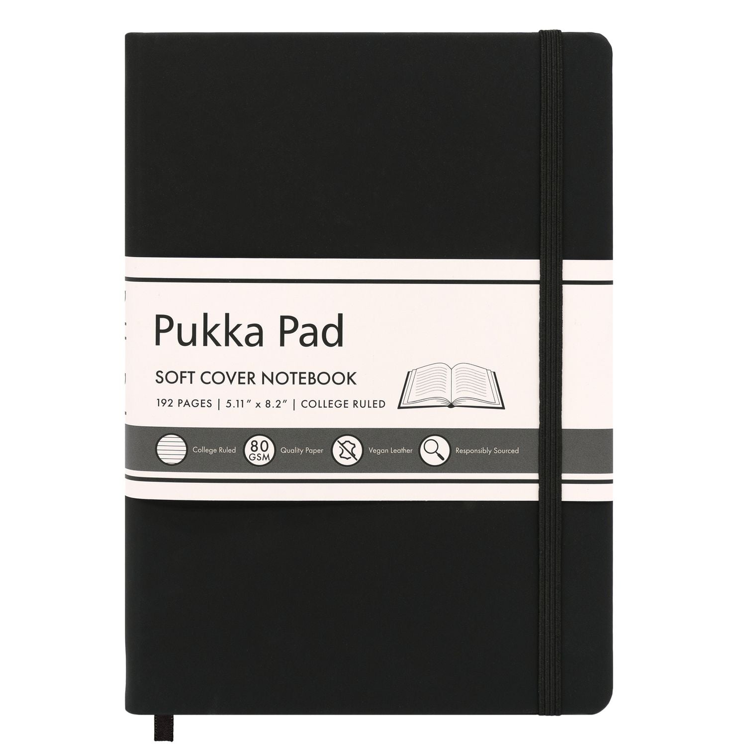 PUKKA PAD Soft Cover Notebook, College Rule, Black Cover, (96) 8.2 x 5.11 Sheets (9940SIG)